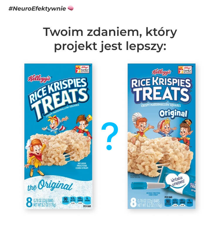 Porównanie starego i nowego projektu opakowania Kellogg's Rice Krispies Treats Original - case study redizajnu marki